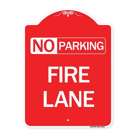 Signmission Designer Series Delaware No Parking Fire Lane, Red & White Aluminum Sign, 18" x 24", RW-1824-24195 A-DES-RW-1824-24195